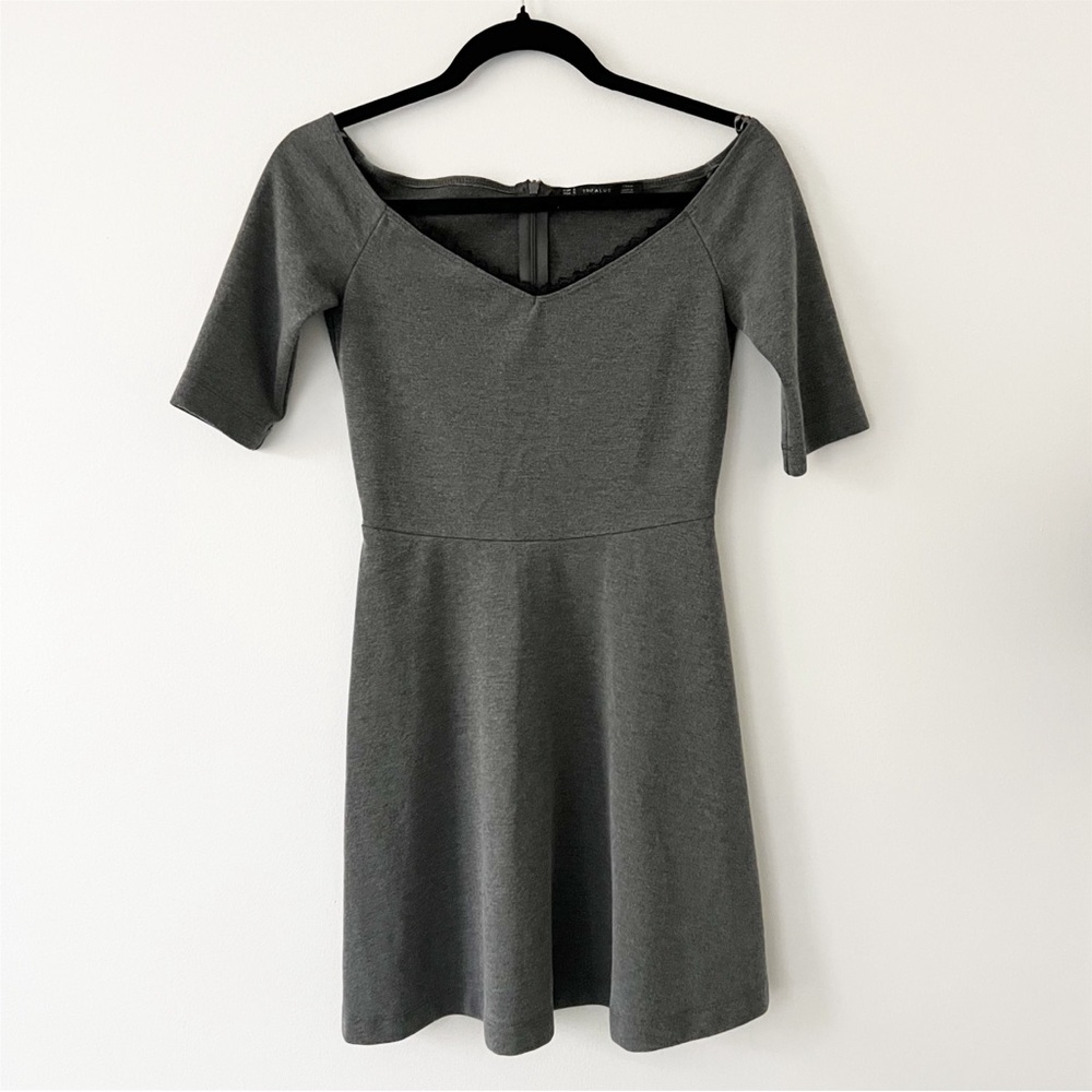 Zara Dress Trafaluc Off shoulder Grey with black lace detail Women’s SM